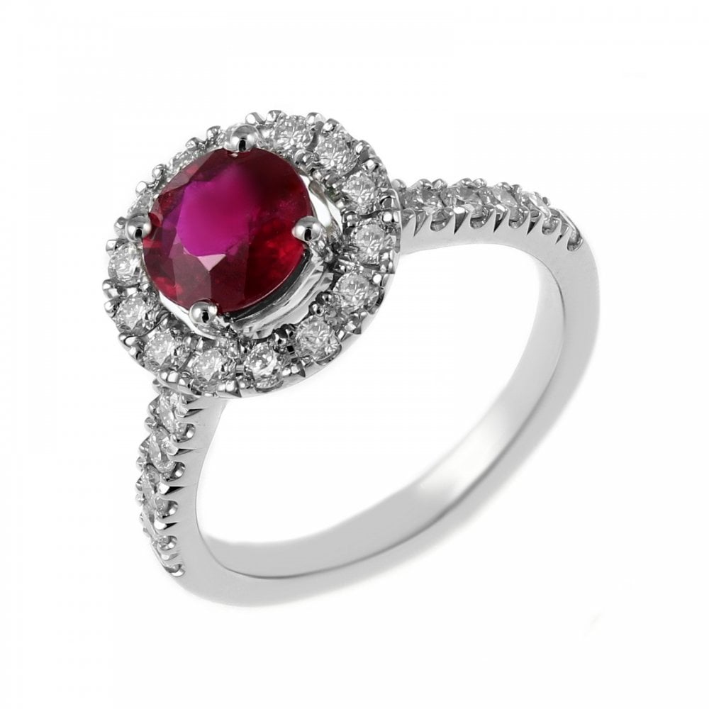 Platinum 1.28ct ruby & 0.81ct diamond halo ring