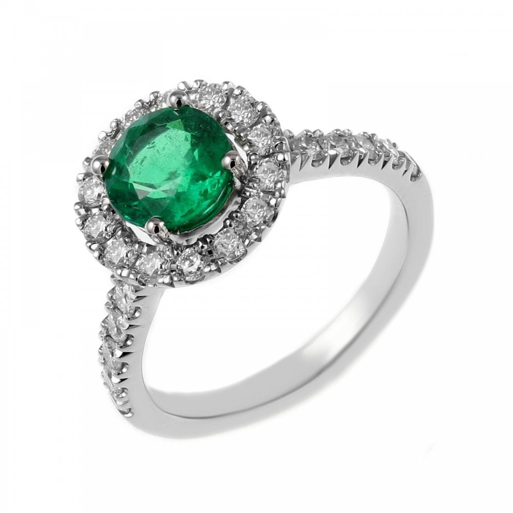 Platinum 1.30ct emerald & 0.81ct diamond halo ring