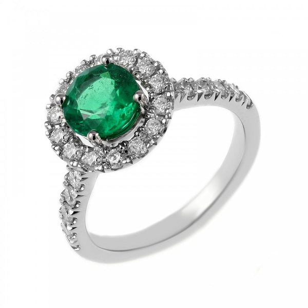 Platinum 1.30ct emerald & 0.81ct diamond halo ring