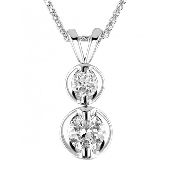 18ct white gold 0.75ct round brilliant 2 stone diamond pendant