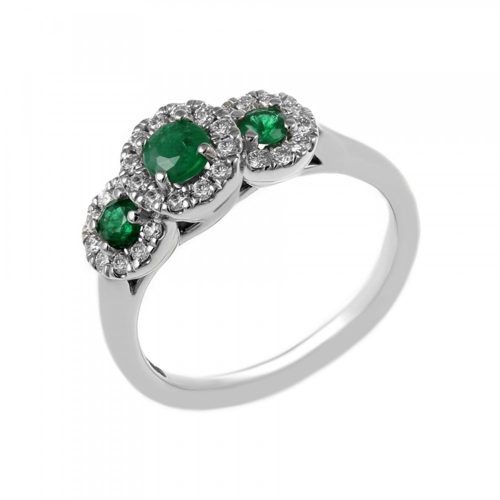 Platinum 0.40ct emerald & 0.30ct diamond triple cluster ring