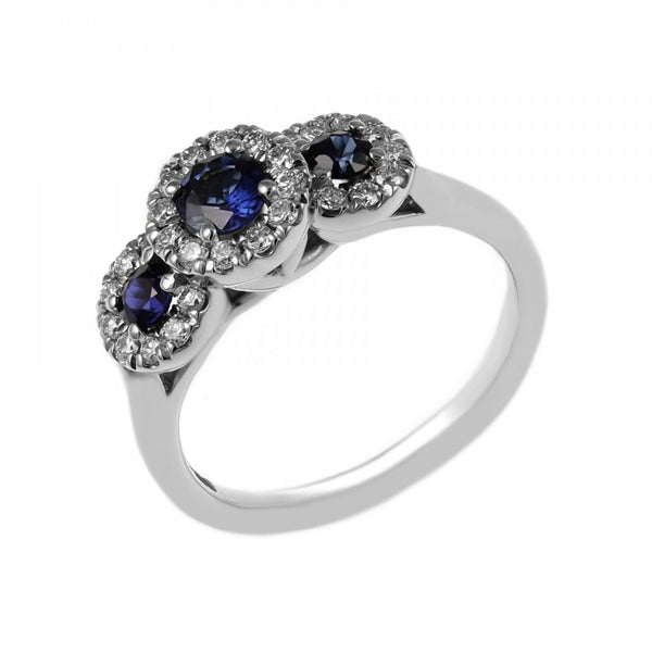 Platinum 0.54ct sapphire & 0.30ct diamond triple cluster ring