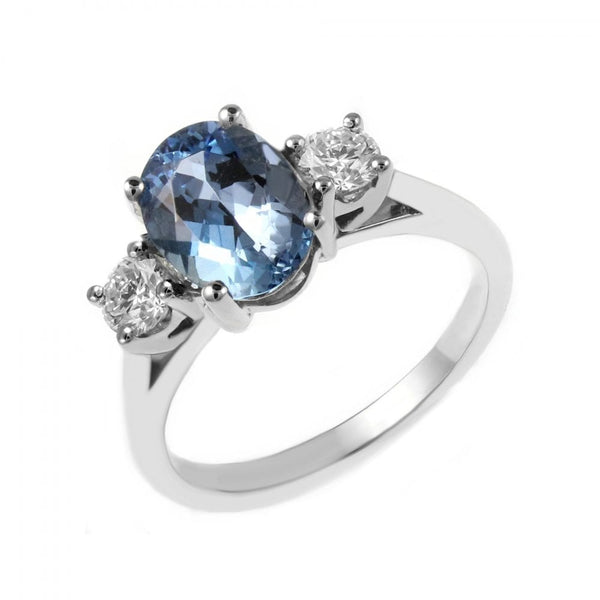 Platinum 1.61ct aquamarine & 0.40ct diamond 3 stone ring