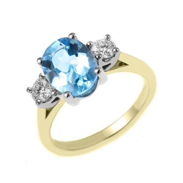 18ct yellow gold 1.97ct Swiss blue topaz & 0.40ct diamond ring
