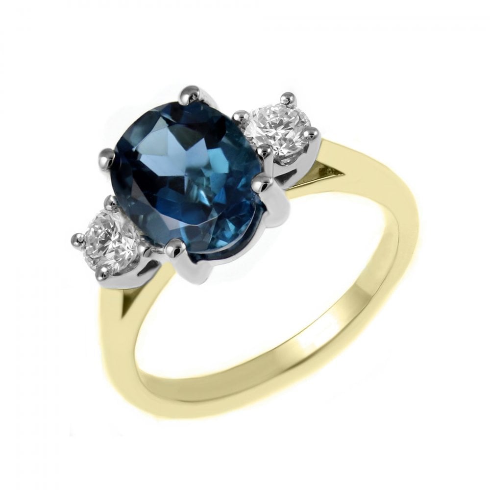 18ct yellow gold 2.07ct London blue topaz & 0.40ct diamond ring