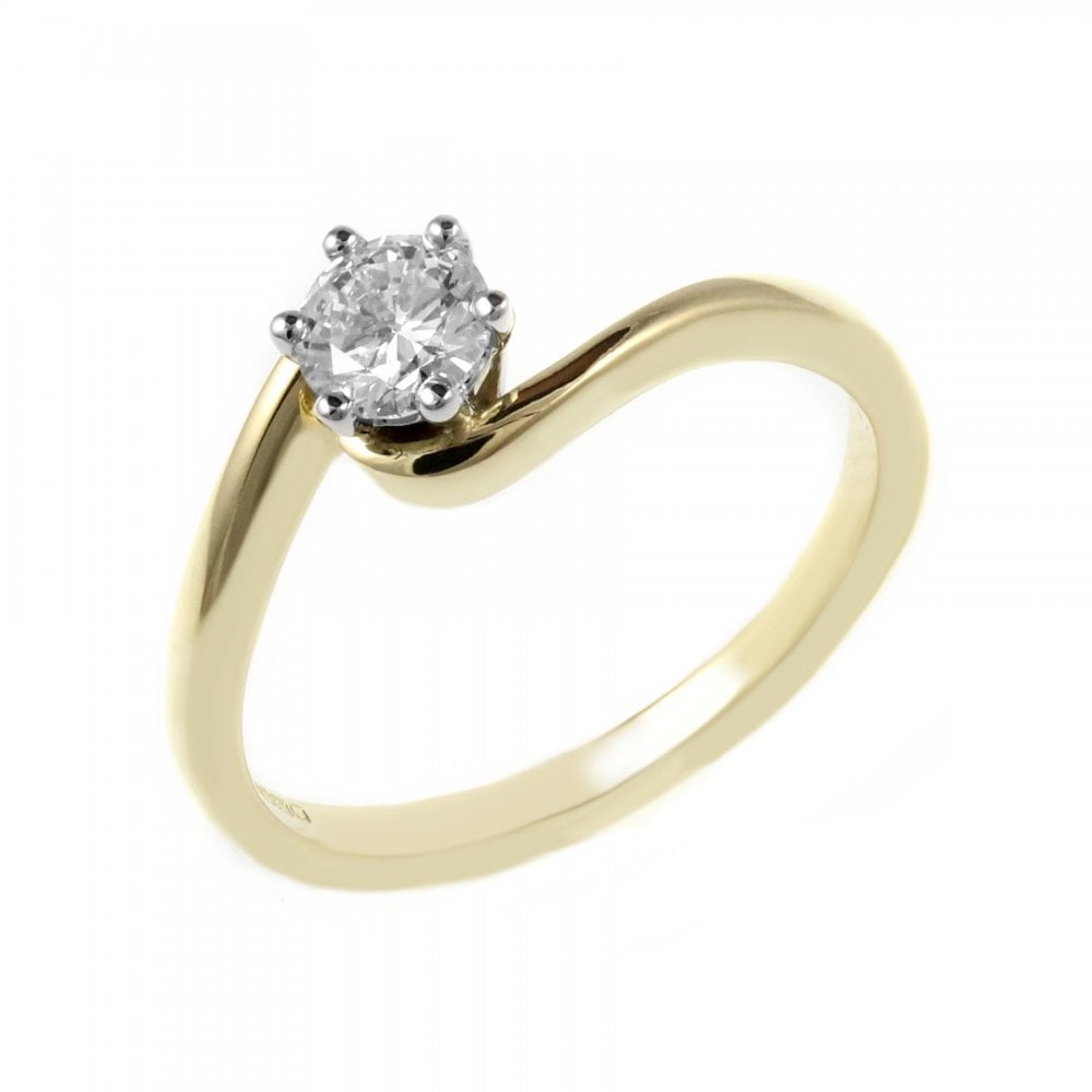 18ct yellow gold 0.25ct round brilliant cut diamond twist ring