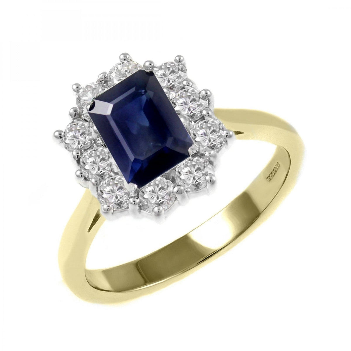 18ct yellow gold 1.58ct sapphire & 1.50ct diamond cluster ring