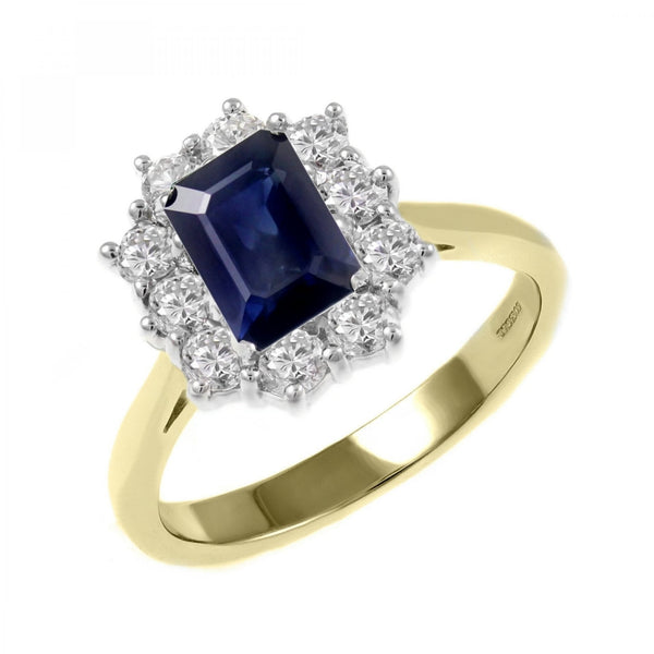 18ct yellow gold 1.58ct sapphire & 1.50ct diamond cluster ring