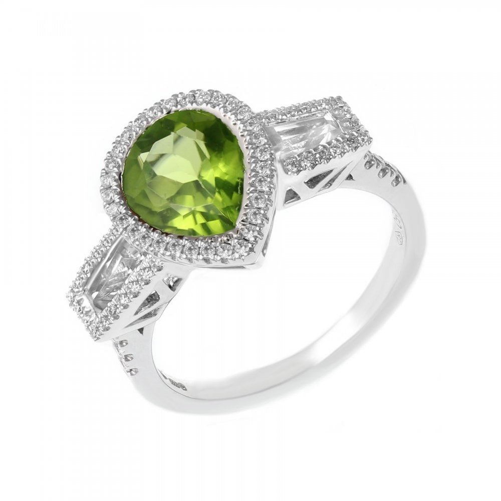 Platinum 2.71ct peridot, 0.24ct diamond & 0.54ct topaz ring