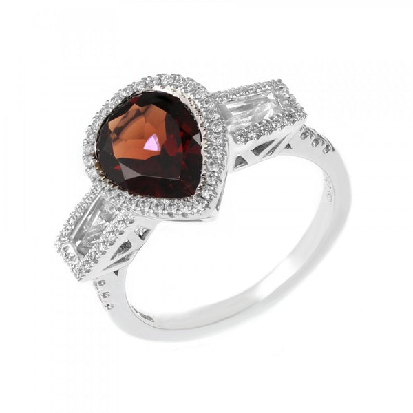 Platinum 2.36ct garnet, 0.24ct diamond & 0.52ct topaz ring