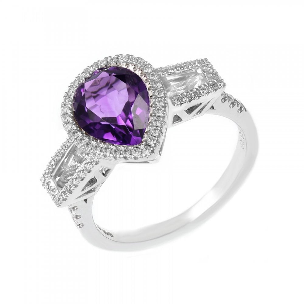 Platinum 2.34ct amethyst, 0.24ct diamond & 0.54ct topaz ring