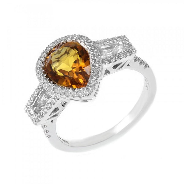 Platinum 2.29ct citrine, 0.24ct diamond & 0.52ct topaz ring