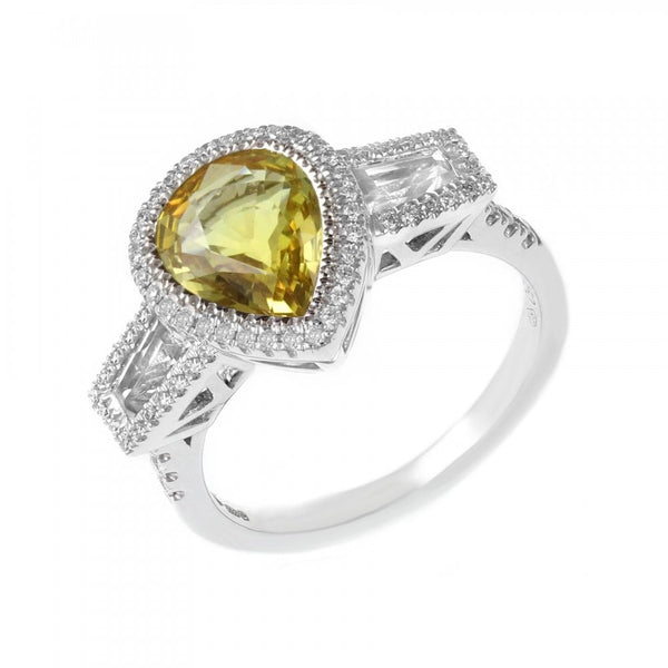 Platinum 2.46ct yellow sapphire 0.24ct diamond 0.60ct topaz ring