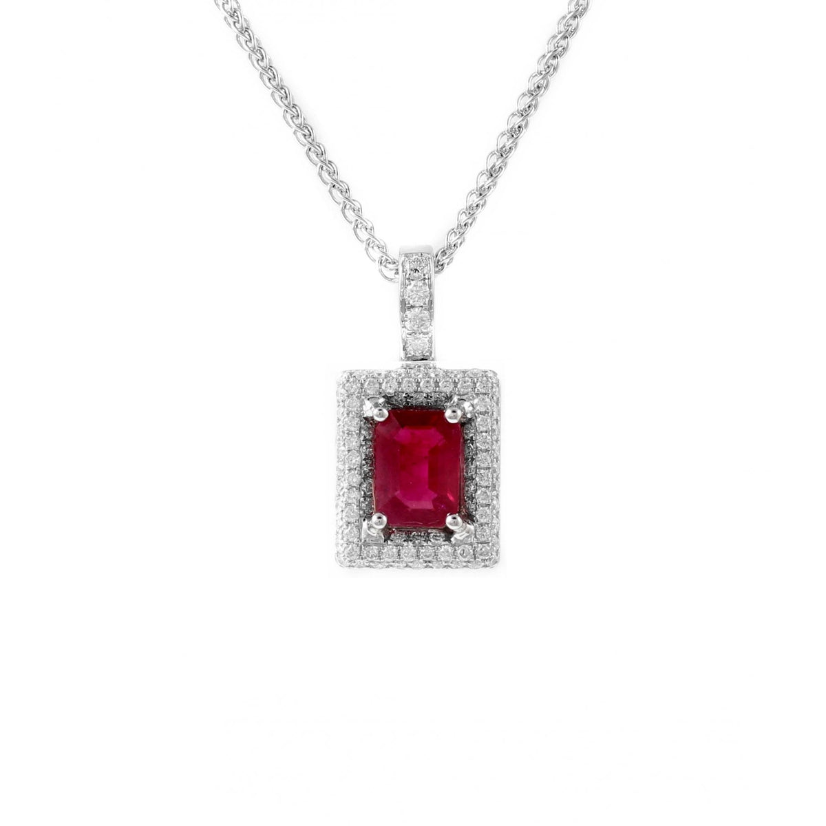 18ct white gold 1.36ct ruby & 0.37ct diamond cluster pendant