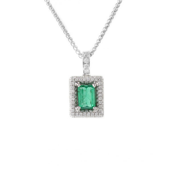 Platinum 0.76ct emerald & 0.35ct diamond cluster pendant
