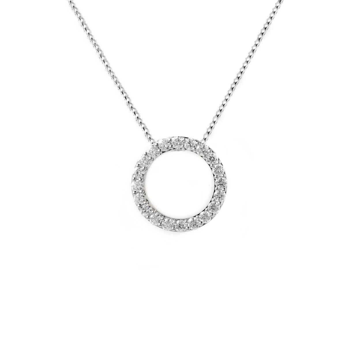 Platinum 1.00ct open circular diamond pendant.