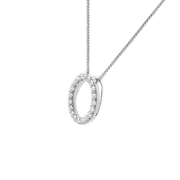 Platinum 1.00ct open circular diamond pendant.