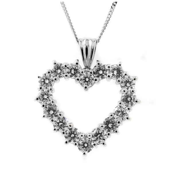 Platinum 0.70ct open heart shaped diamond pendant