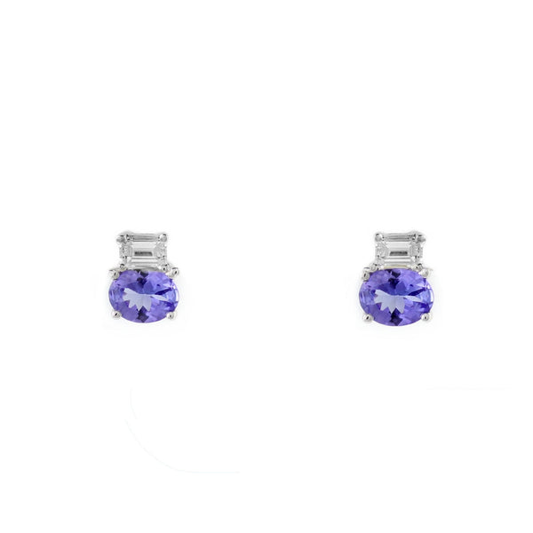 18ct white gold 0.75ct tanzanite & 0.20ct diamond stud earrings