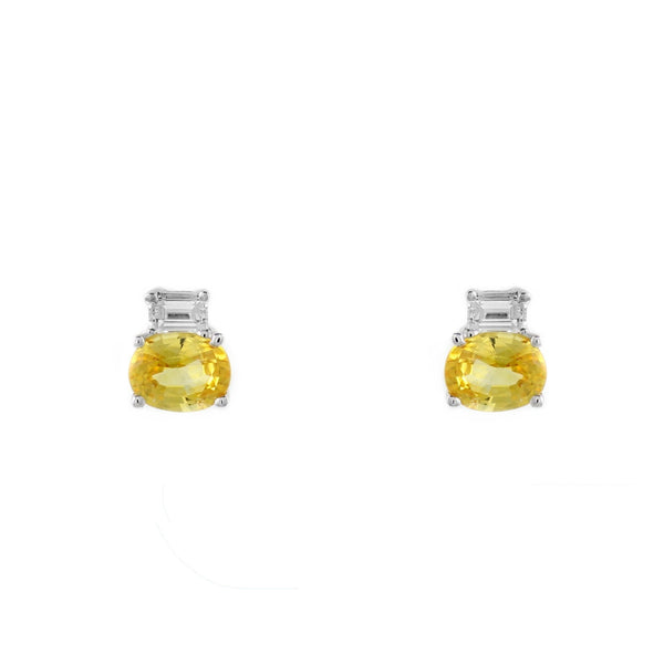 Platinum 0.92ct yellow sapphire & 0.16ct diamond stud earrings