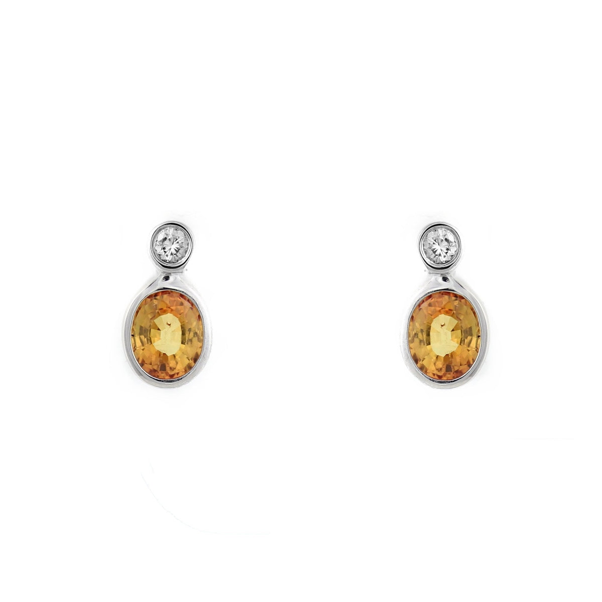 18ct white gold 1.20ct yellow sapphire & 0.06ct diamond earrings