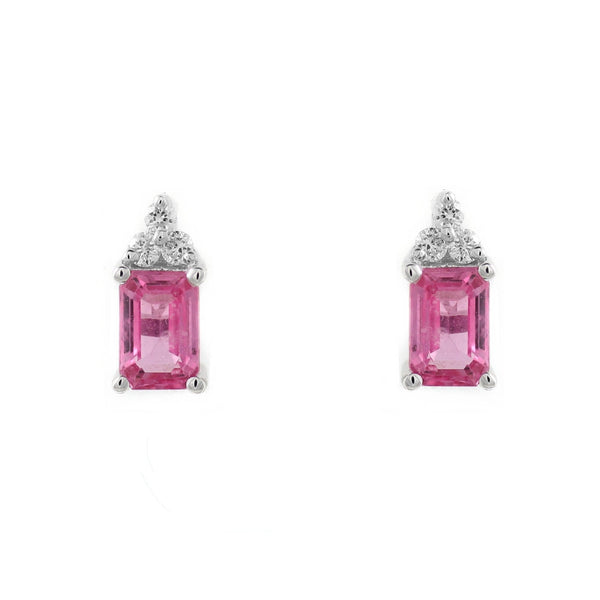 Platinum 1.14ct pink sapphire & 0.12ct diamond stud earrings