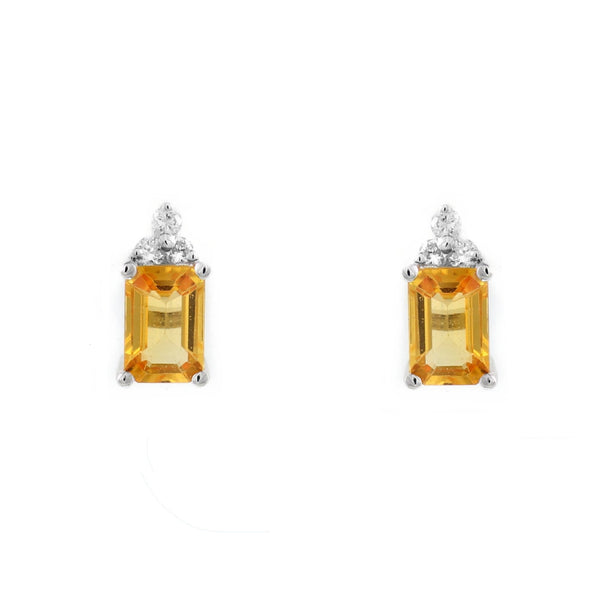 18ct white gold 1.36ct yellow sapphire & 0.12ct diamond earrings