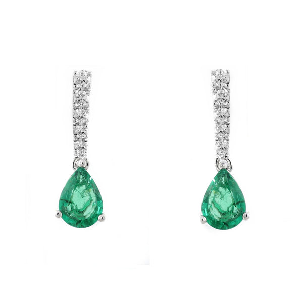 Platinum 0.91ct emerald & 0.21ct diamond drop earrings