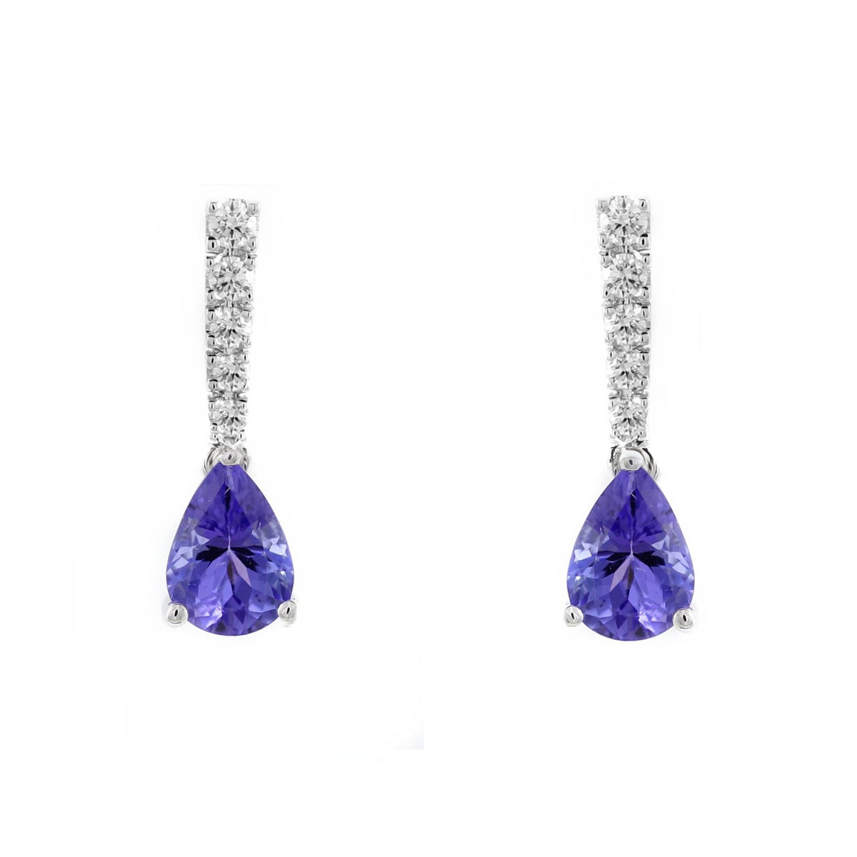 18ct white gold 1.55ct tanzanite & 0.24ct diamond drop earrings