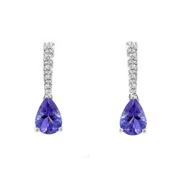 18ct white gold 1.55ct tanzanite & 0.24ct diamond drop earrings