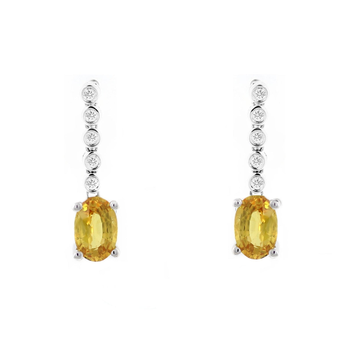 18ct white gold 1.13ct yellow sapphire & 0.11ct diamond earrings