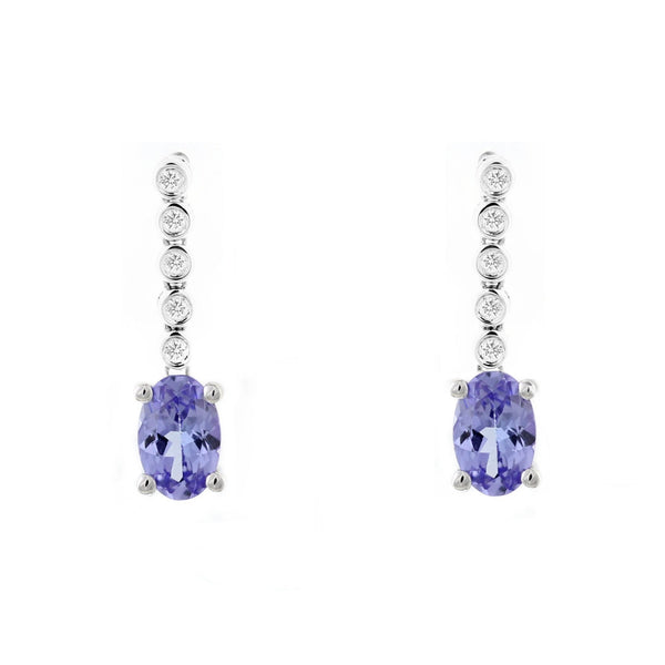 Platinum 0.97ct tanzanite & 0.09ct diamond drop earrings
