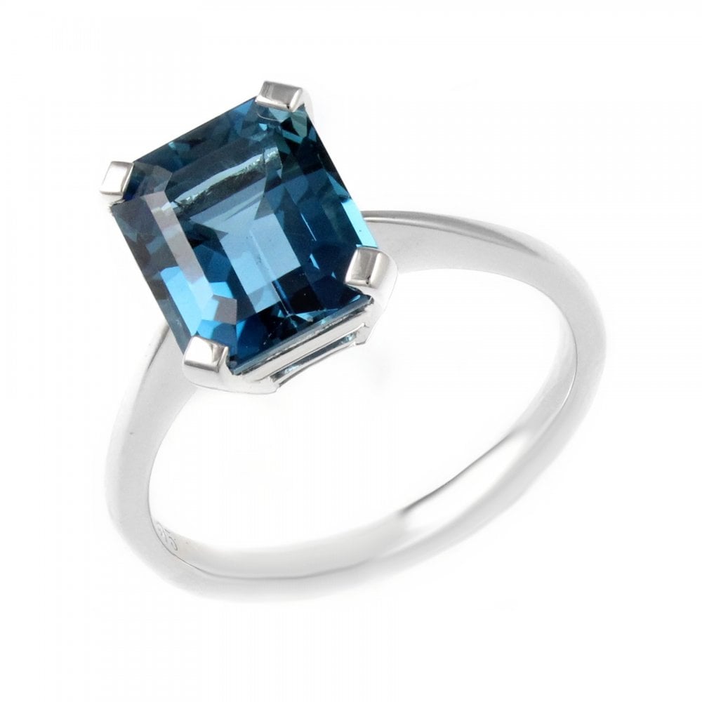 9ct white gold 10mm x 8mm London blue topaz ring