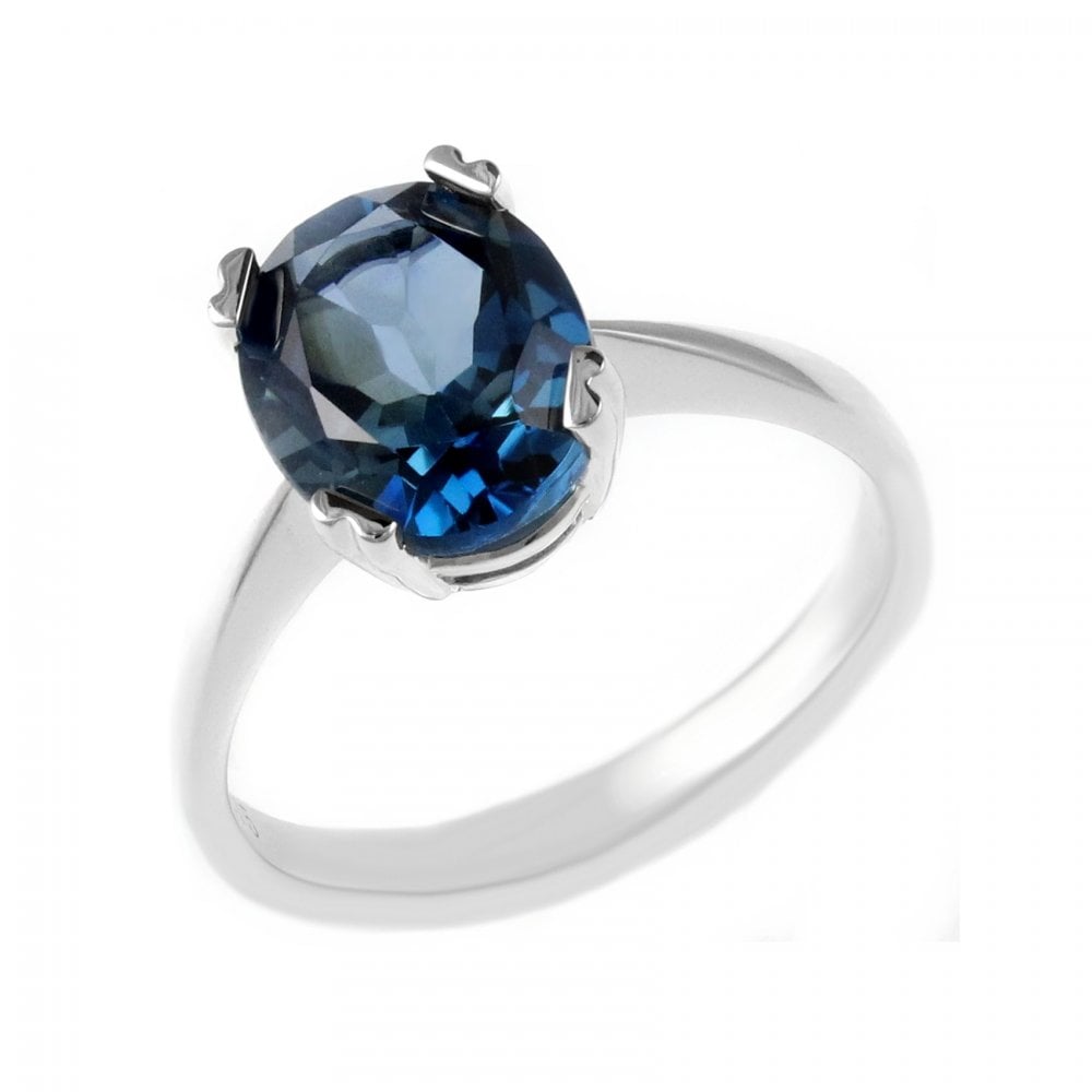 9ct white gold 10mm x 8mm oval cut London blue topaz ring
