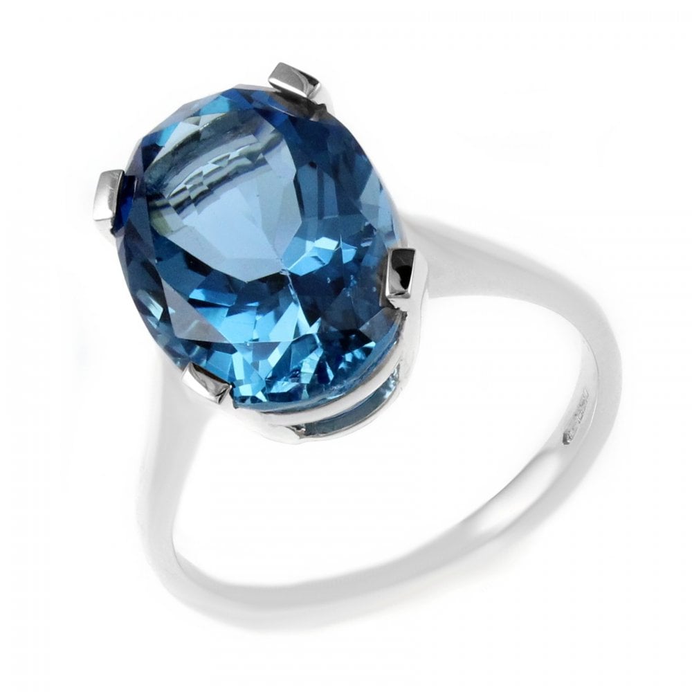 9ct white gold 14mm x 10mm oval cut London blue topaz ring