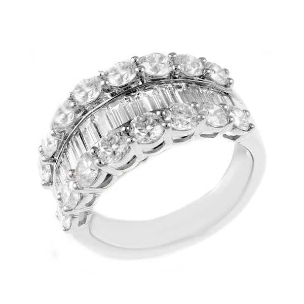 Platinum 3.27ct baguette & round brilliant cut diamond ring