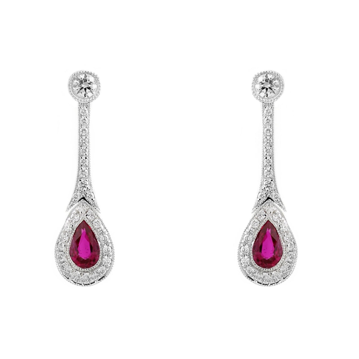18ct white gold 0.53ct ruby & 0.30ct diamond art deco earrings