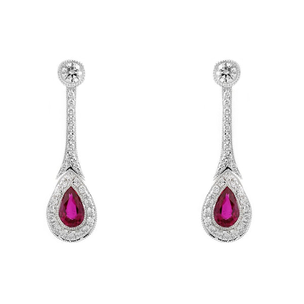 18ct white gold 0.53ct ruby & 0.30ct diamond art deco earrings