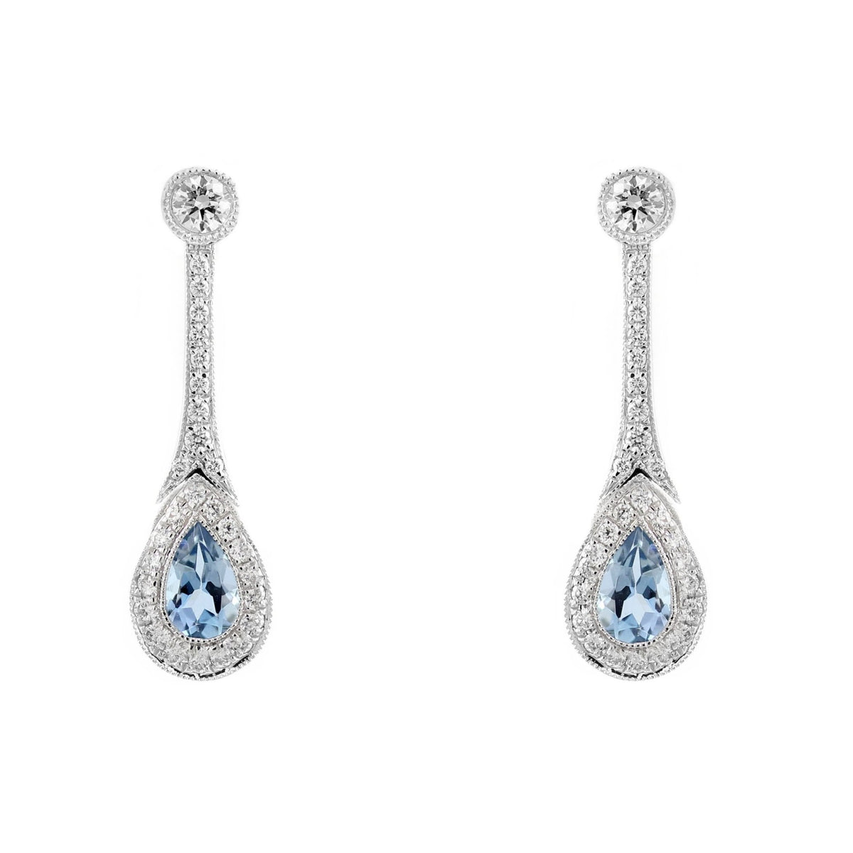 18ct white gold 0.45ct aquamarine & 0.29ct diamond drop earrings