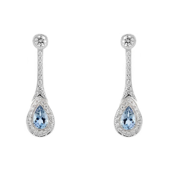 18ct white gold 0.45ct aquamarine & 0.29ct diamond drop earrings