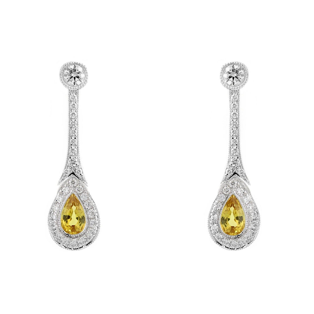 18ct white gold 0.59ct yellow sapphire & 0.30ct diamond earrings