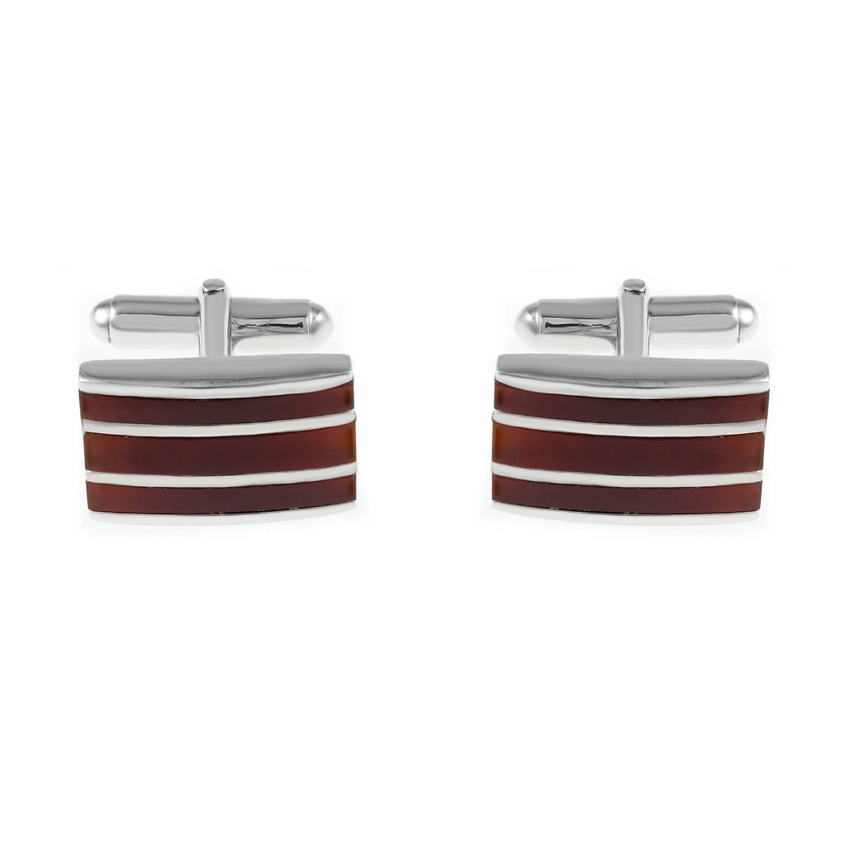 Silver 20x12mm brown enamel set cufflinks
