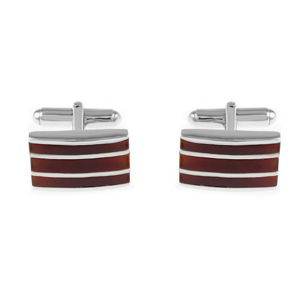 Silver 20x12mm brown enamel set cufflinks