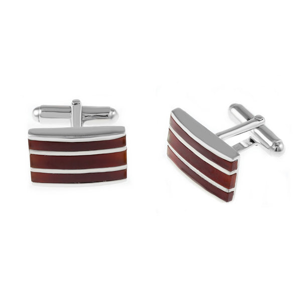 Silver 20x12mm brown enamel set cufflinks