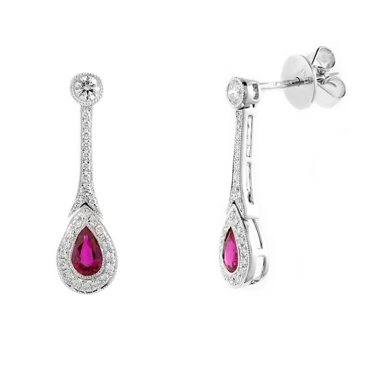 18ct white gold 0.53ct ruby & 0.30ct diamond art deco earrings