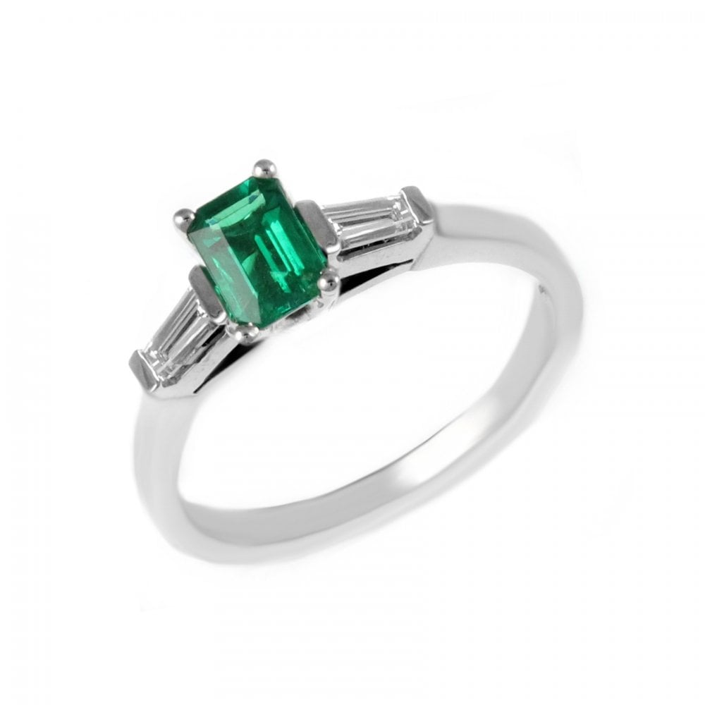 Platinum 0.57ct emerald & 0.25ct diamond ring
