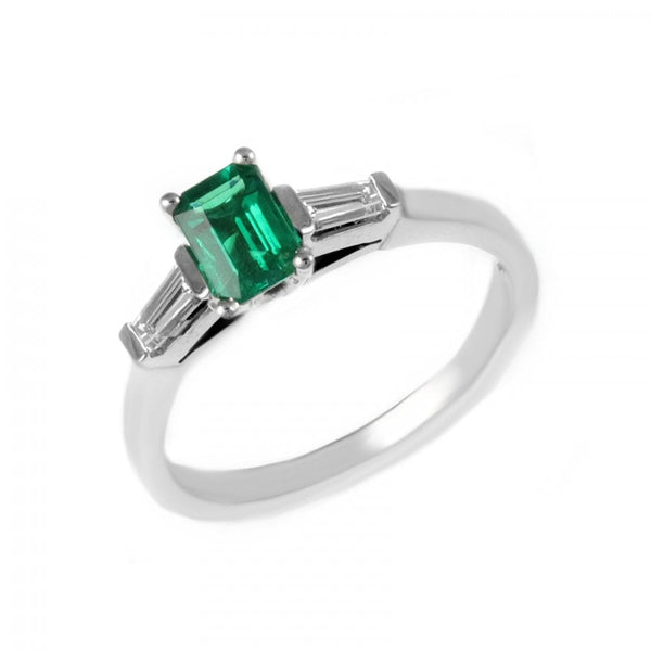 Platinum 0.57ct emerald & 0.25ct diamond ring