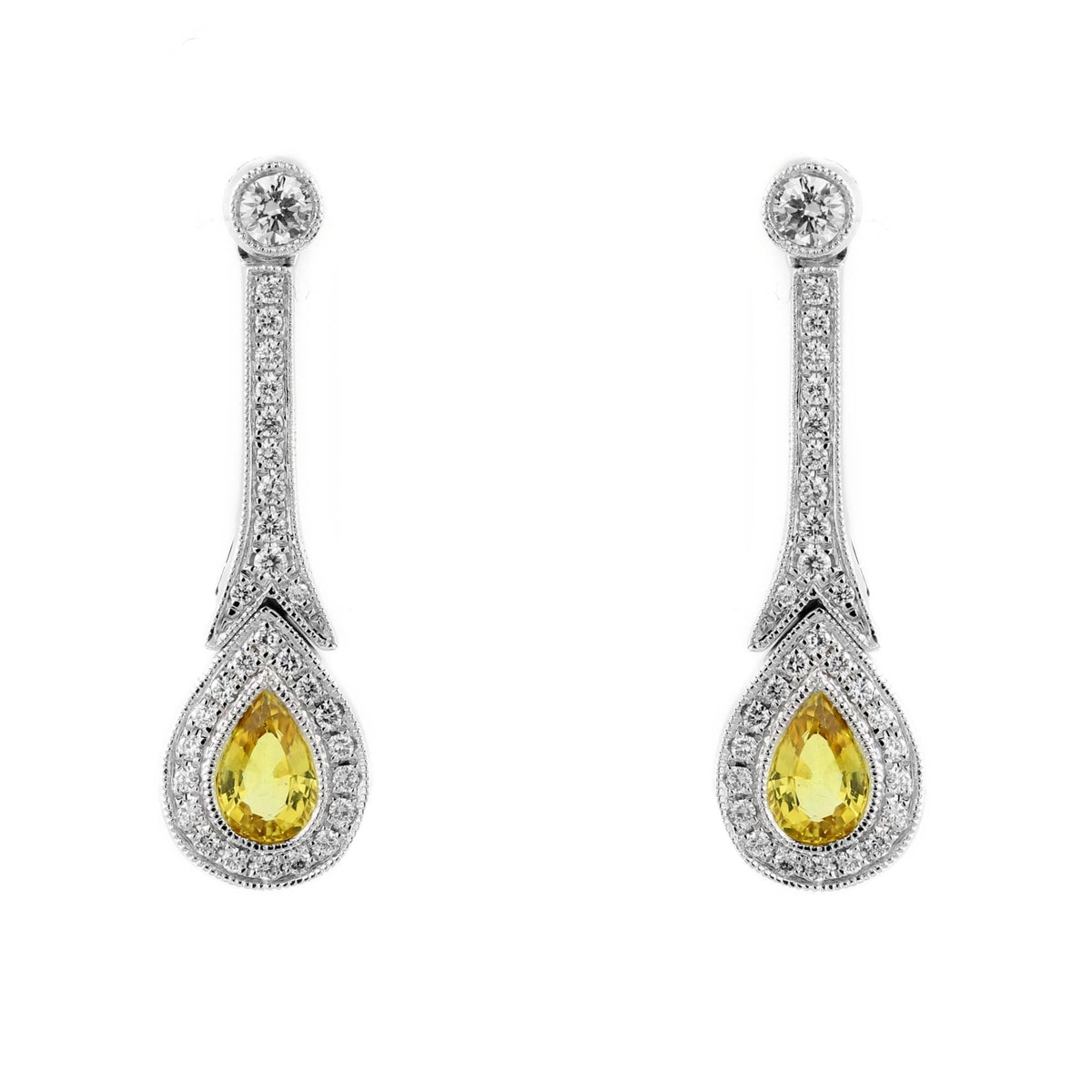 18ct white gold 0.88ct yellow sapphire & 0.45ct diamond earrings