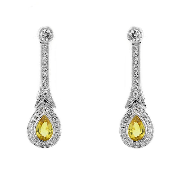 18ct white gold 0.88ct yellow sapphire & 0.45ct diamond earrings
