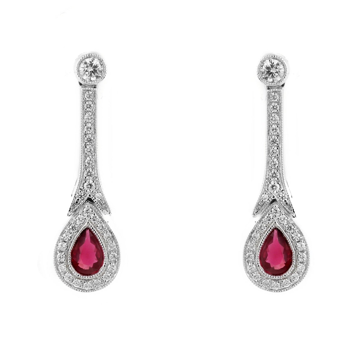 18ct white gold 0.88ct ruby & 0.45ct diamond drop earrings